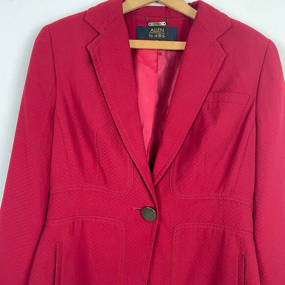 Allen by A.B.S. Women Red Blazer Jacket Sz 6 Retro Preppy Holiday Career Office - Picture 3 of 7